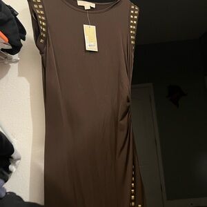 Michael Kors. Chocolate brown dress with gold grommets. size XS